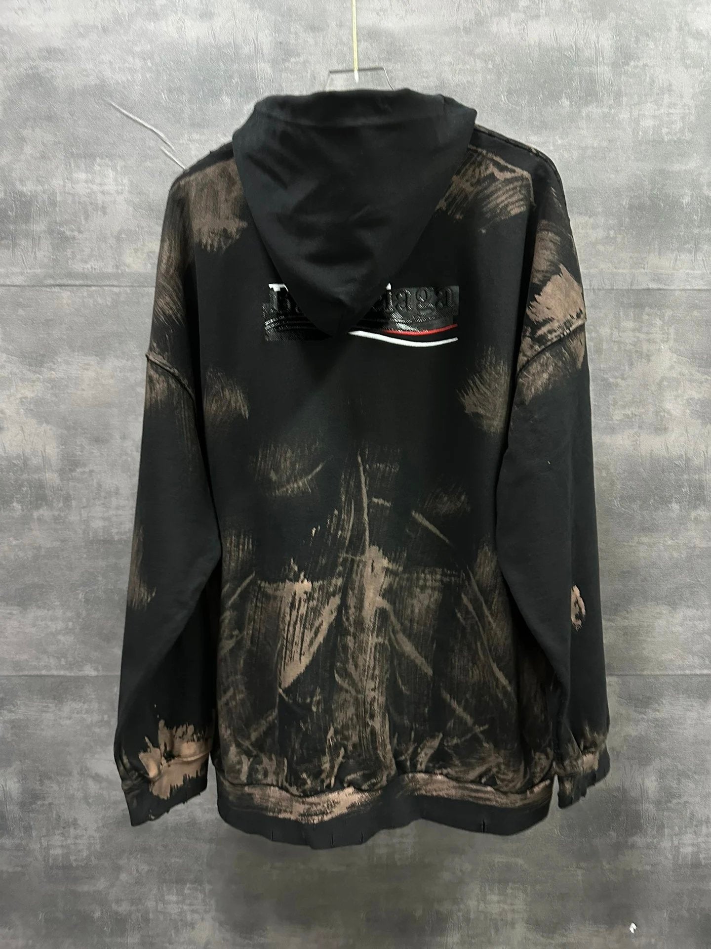 Balenciaga Hoodie Hand-Washed Hand-Painted Dirty Style Letter Embroidery Glued Hooded Cardigan Sweatshirt Jacket Unisex Loose Fit