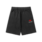 Balenciaga Shorts Red M Label LOGO Embroidered Vintage Shorts Five-Point Drawstring Heavy American Casual Summer Pants5Two-in-One Casual Sweatpants for Men and Women