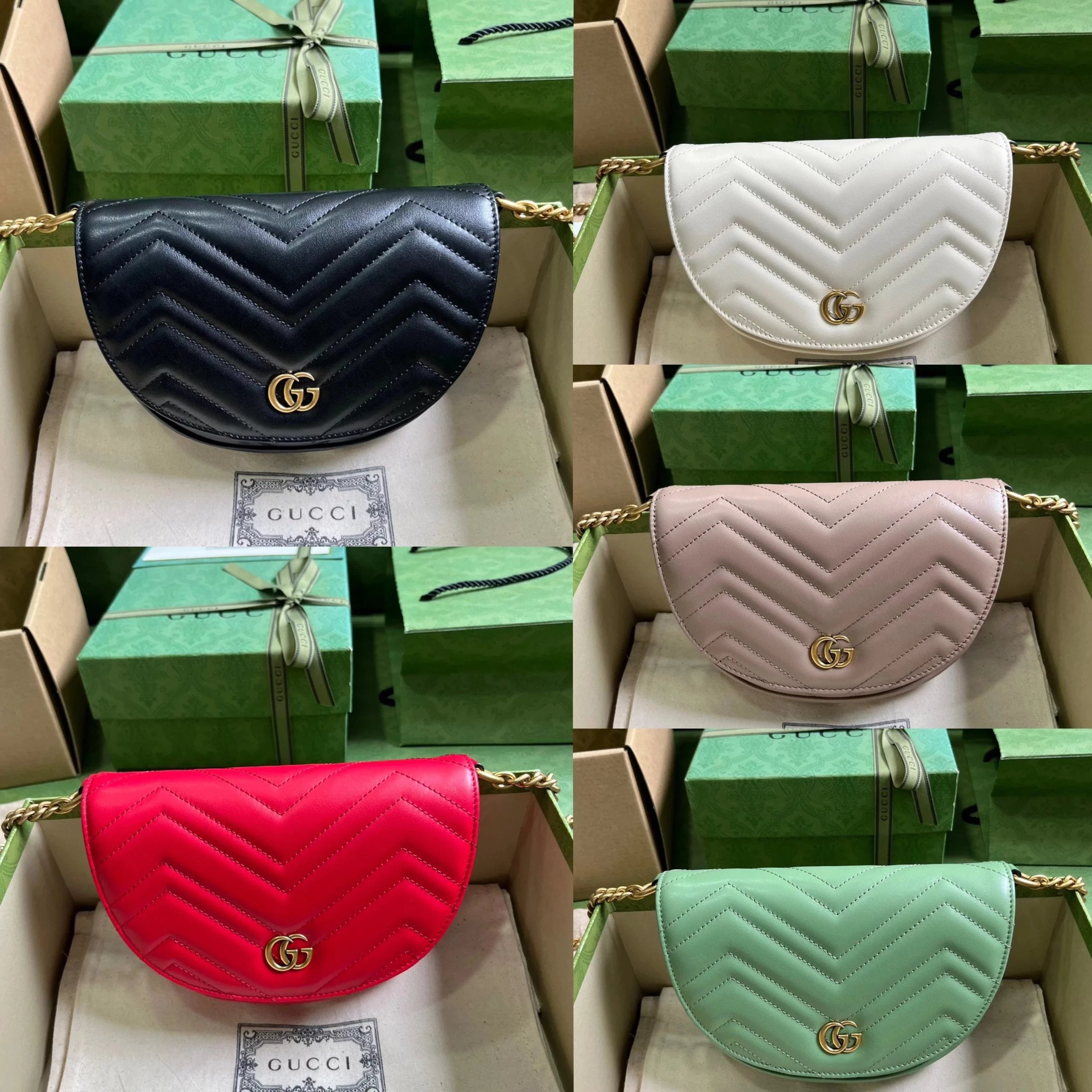 Gucci Women's Bag Top version 【Original Genuine Goods Leather】2023New Crescent Saddle Bag Marmont Series Quilted Chain Small Saddle Bag Ma Meng Series Hobos Dumpling Bag Selenodont Bag Semicircle Bag Flip Small Mailman Bag Women's Bag746431