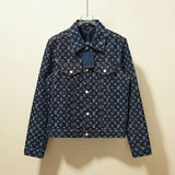 Louis Vuitton LV Jackets Full Print Monoqram Jacquard Pattern Heavy Pearl Button Denim Jacket Coat Unisex Winter Versatile Casual