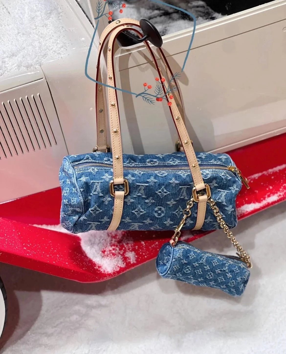 Louis Vuitton LV Women's Bag Top version Strong Regression❗️Original Overseas Version Exclusive Real Shot M46830Denim Denim Papillon round Bag Men's and Women's Bags2024Early Spring New Denim Denim Series Papillon Handbag Handbag Underarm Bag Shoulder Bag