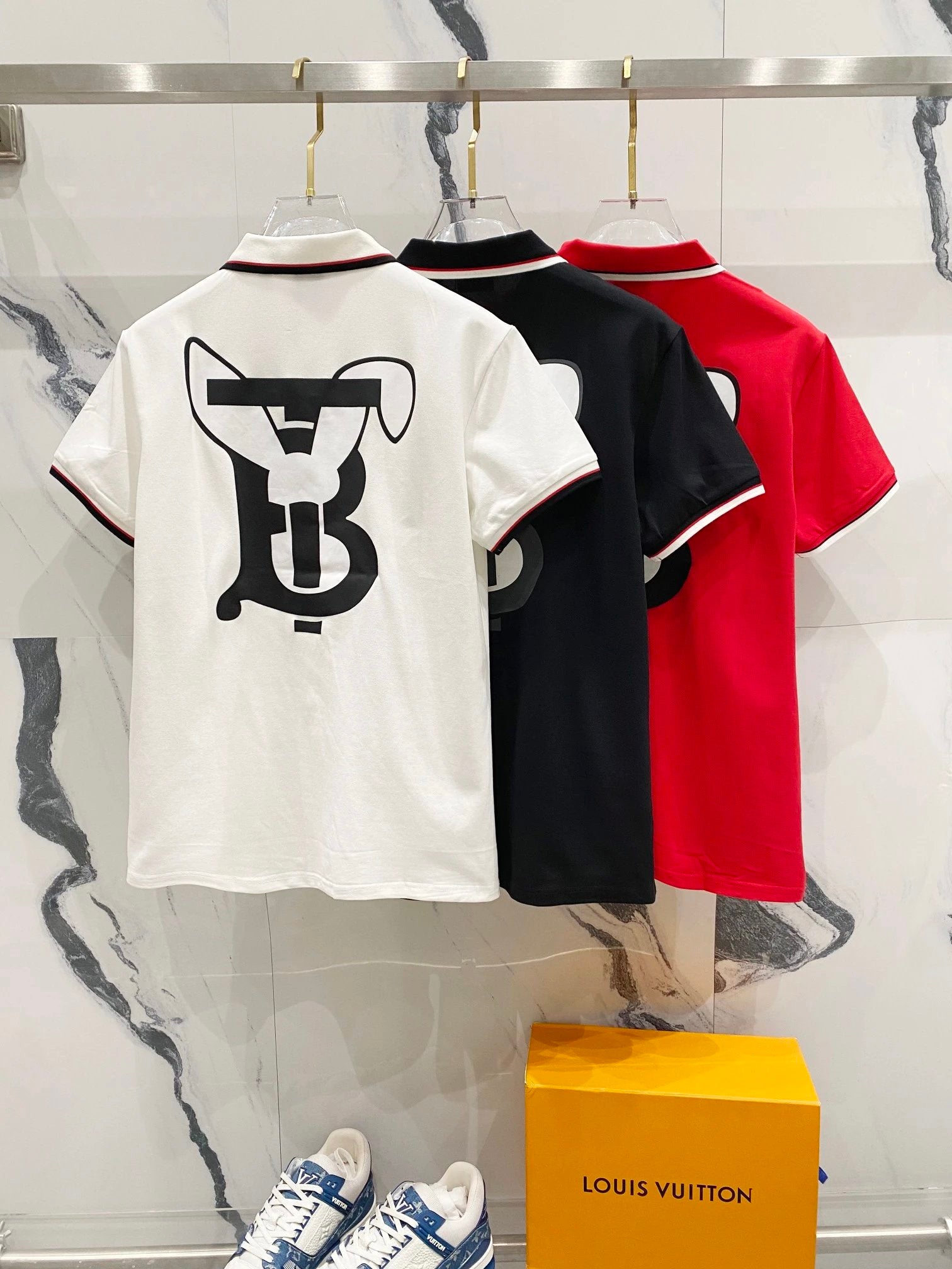 Burberry T-shirt TB Alphabet Bunny Print LOGO Identification POLO Short Sleeve Turn-down Collar Shirt Unisex Summer Loose Fit T Business Casual Half Sleeve Shirt Plus Size T-Shirt