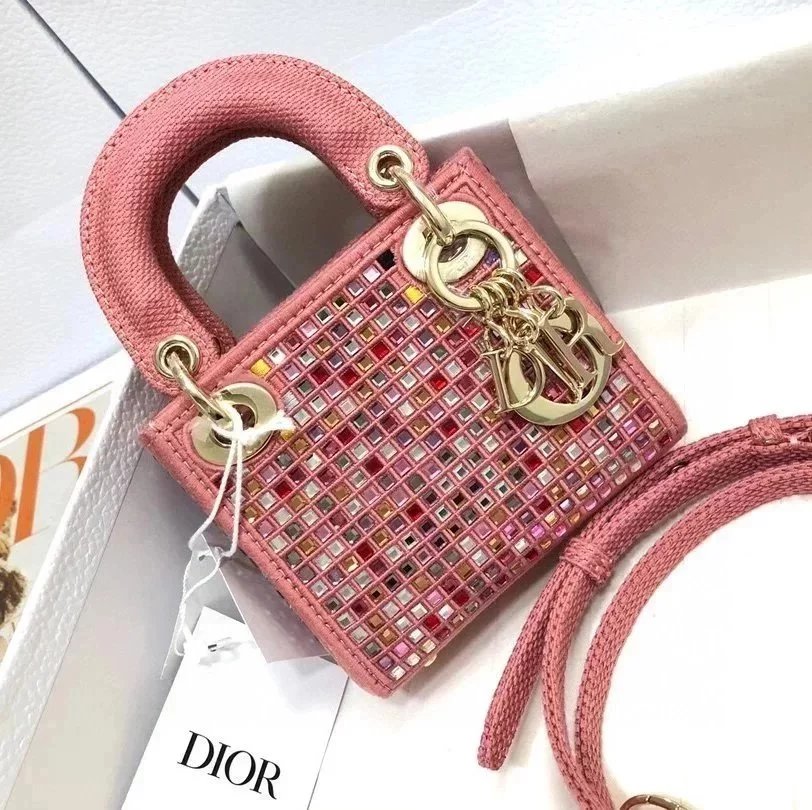 Dior Women's Bag Top version 2022New Colorful Crystals Embroidery Lady Diana bag mini Diana Three-Grid Chain Bag Portable Shoulder Bag Messenger Bag