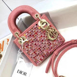 Dior Women's Bag Top version 2022New Colorful Crystals Embroidery Lady Diana bag mini Diana Three-Grid Chain Bag Portable Shoulder Bag Messenger Bag