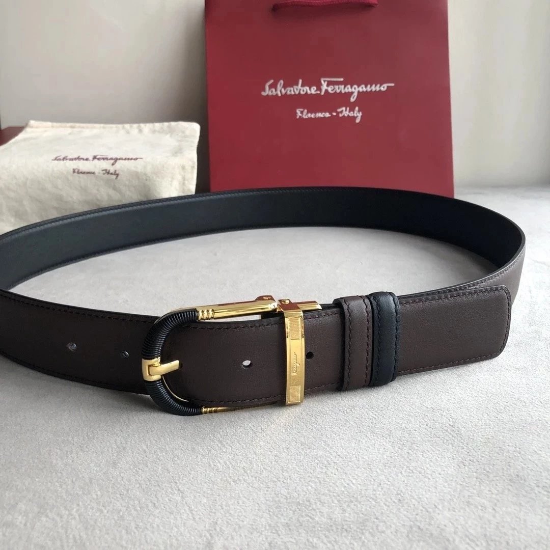 Ferragamo Belt Top version 【Full Package】Belt Width for Men and Women3.5cm Pin Buckle with Chip nfc Anti-Counterfeiting Quality Counter Full Set Packaging Italian Double-Sided Cowhide Matching Boutique Brass Buckle Length Can Be Cut by Yourself Counter Be