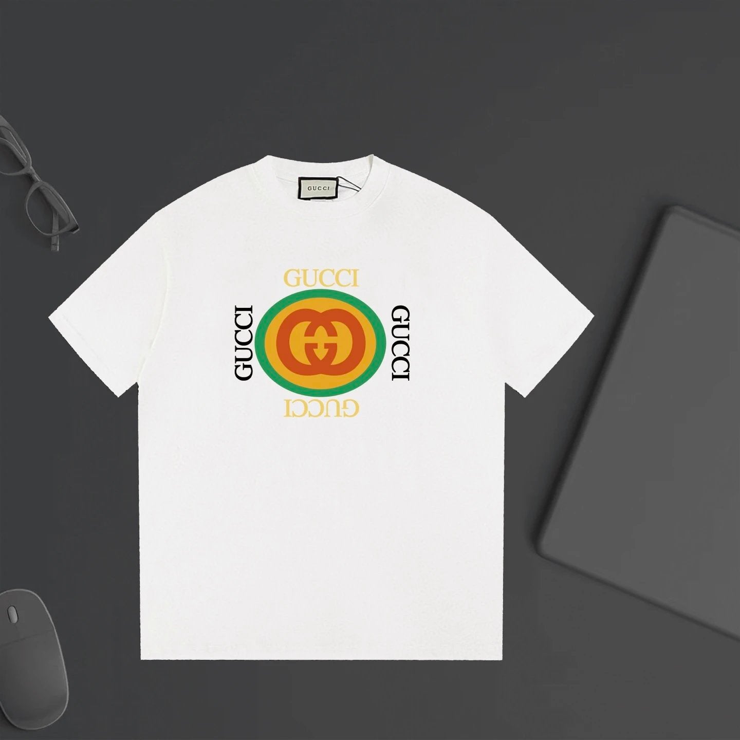Gucci T-shirt Front Color-Block Letter Print logo round Neck Short Sleeve25ss New pure cotton T Unisex T-Shirt OS Drop Shoulder Loose Fit Base Shirt Top T-Shirt Short Sleeve