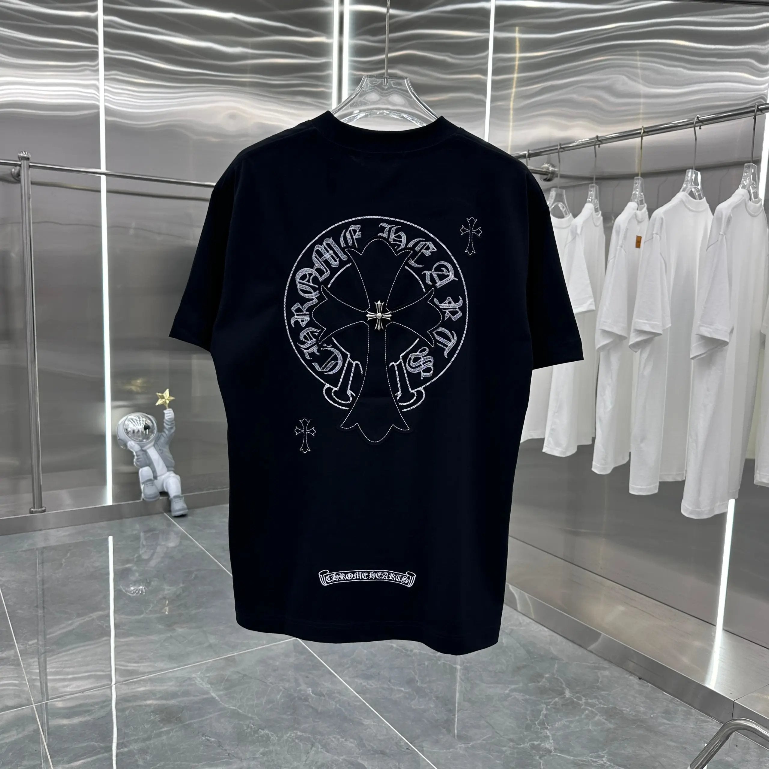 Chrome Hearts T-shirt Burnt Flower Embroidery logo round Neck Short Sleeve25ss New Pure Cotton Unisex Style T Casual T-Shirt Base Layer Shirt OS Loose Fit Half Sleeve Top Plus Size
