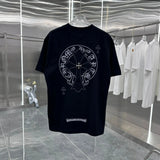 Chrome Hearts T-shirt Burnt Flower Embroidery logo round Neck Short Sleeve25ss New Pure Cotton Unisex Style T Casual T-Shirt Base Layer Shirt OS Loose Fit Half Sleeve Top Plus Size