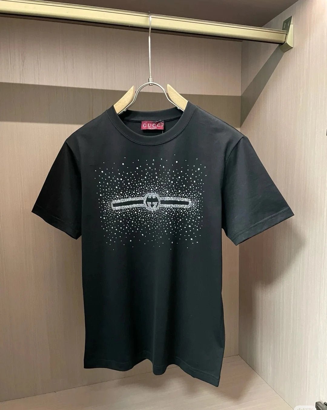 Gucci T-shirt Front Rhinestone Embellishment logo round Neck Short Sleeve25ss New Pure Cotton Unisex Style T Casual T-Shirt Base Layer Shirt OS Loose Fit Half Sleeve Top Plus Size