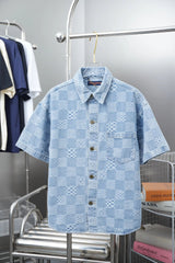 Louis Vuitton LV Shirt Allover Plaid Jacquard logo Shijia Turn-down Collar Short Sleeve Shirt Versatile Business Unisex Casual Slim Fit Jacket