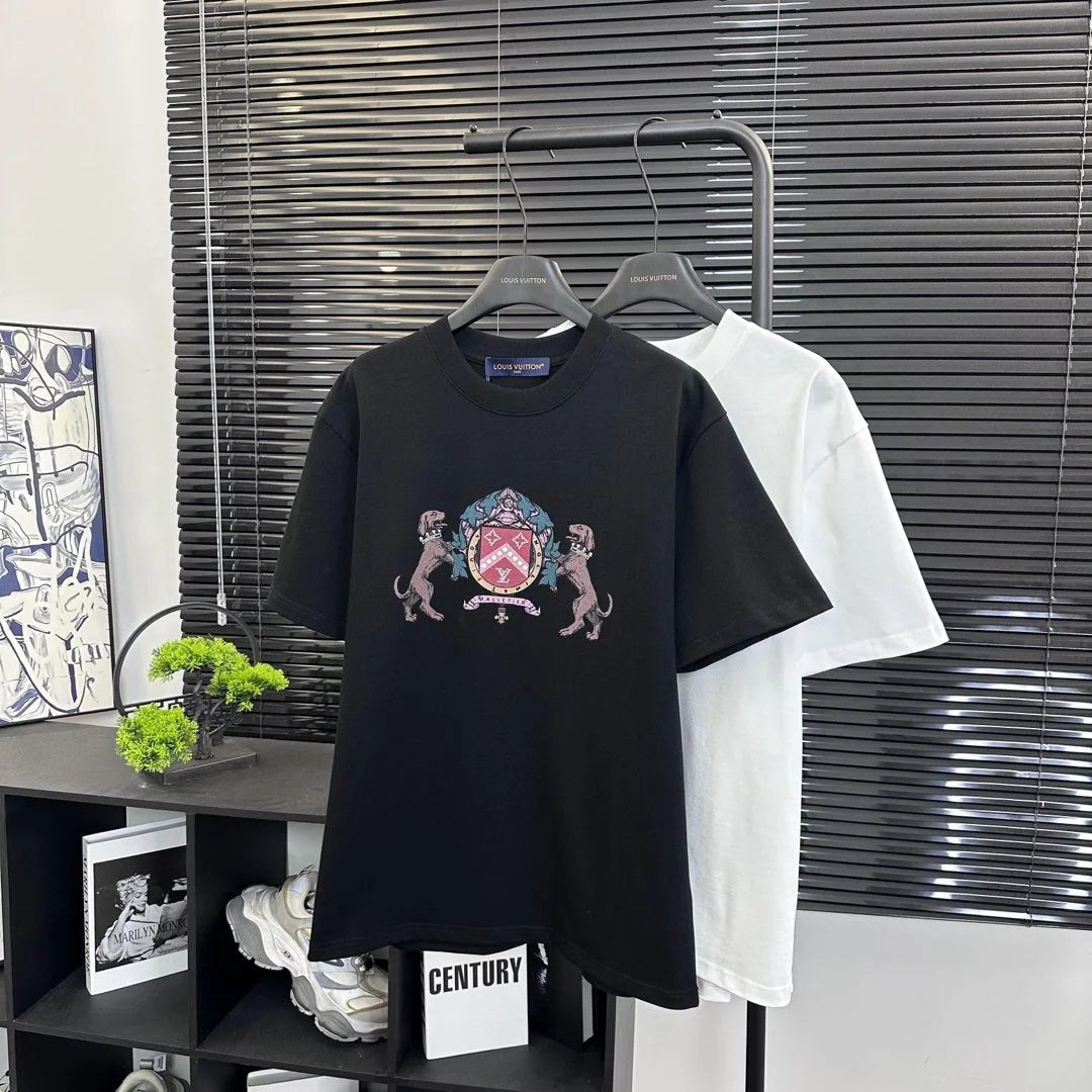 Louis Vuitton LV T-shirt Double Dog Badge with Rhinestones logo round Neck Short Sleeve25ss New pure cotton T Unisex T-Shirt OS Loose Fit Base Shirt G Short Sleeve T-Shirt