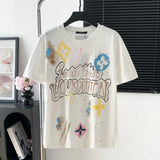 Louis Vuitton LV T-shirt Front Letter Pattern Graffiti Print logo round Neck Short Sleeve25ss New pure cotton T Unisex T-Shirt OS Drop Shoulder Loose Fit Base Shirt Top T-Shirt Short Sleeve
