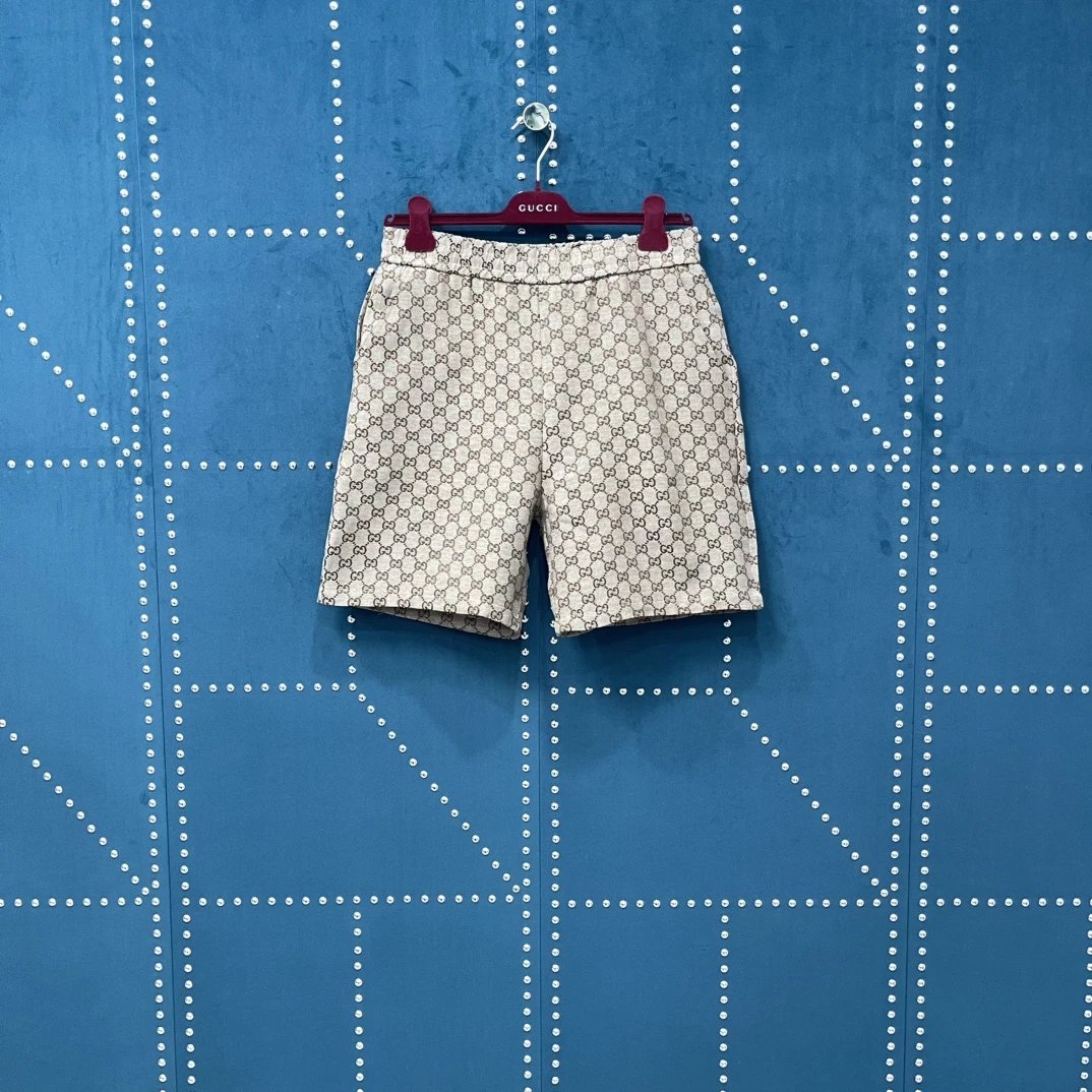 Gucci Shorts Full Print Double G Small Jacquard logo Five-point Shorts25ss New Drawstring Casual Summer Pants5Two-in-One Casual Sweatpants for Men and Women, Pure Cotton Joggers