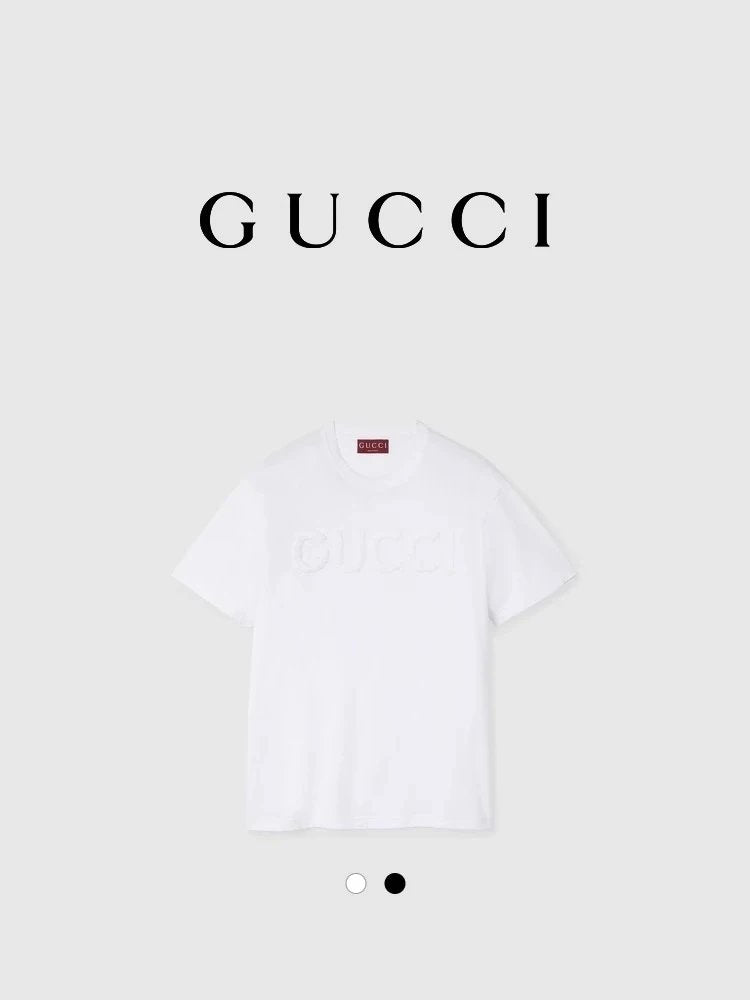 Gucci T-shirt Chest Brand logo round Neck Short Sleeve25ss New Pure Cotton Unisex Style T T-shirt OS Loose Fit Base Shirt Top Half Sleeve T-Shirt