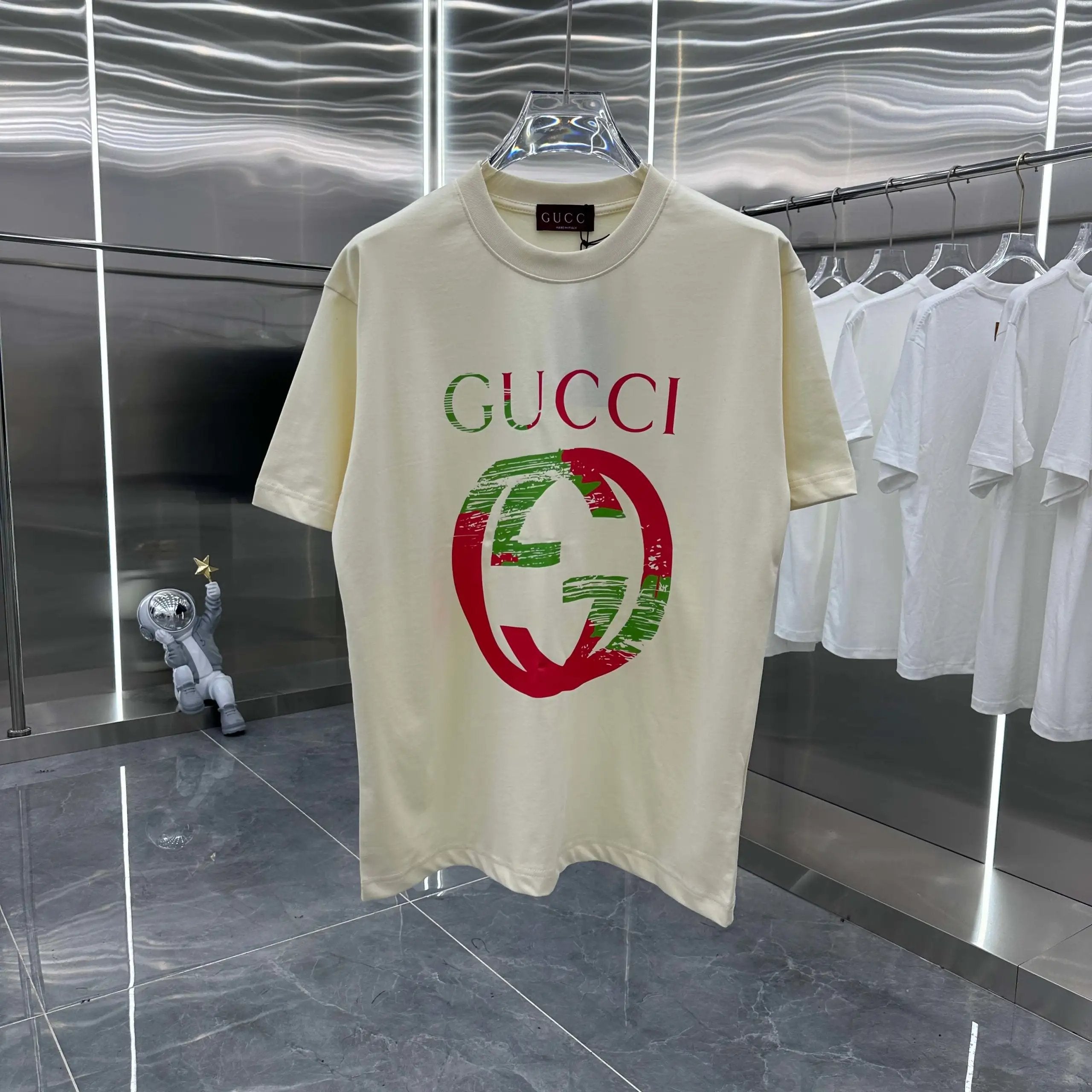 Gucci T-shirt Double-breasted G Printed round Neck Short Sleeve25ss New Pure Cotton Unisex Style T Casual T-Shirt Base Layer Shirt OS Loose Fit Half Sleeve Top Plus Size