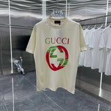 Gucci T-shirt Double-breasted G Printed round Neck Short Sleeve25ss New Pure Cotton Unisex Style T Casual T-Shirt Base Layer Shirt OS Loose Fit Half Sleeve Top Plus Size