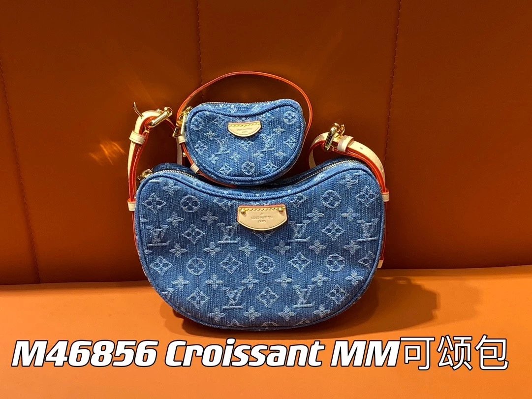 Louis Vuitton LV Women's Bag Top version New【Premium Version】M46828CroissantMM Kosong Bag2024Early Spring Series Can Song Bag Shoulder Bag Messenger Bag Handbag Hand Bag Pea Bag，Two-Piece Set Pea Bag Arc Bag Underarm Bag Shoulder Bag Mini Purse Denim Deni