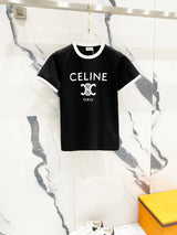 Celine T-shirt Chest Brand Letter Print logo round Neck Short Sleeve25ss New Pure Cotton Women's Style T T-shirt OS Loose Fit Base Shirt Half Sleeve T-Shirt Top Half Sleeve