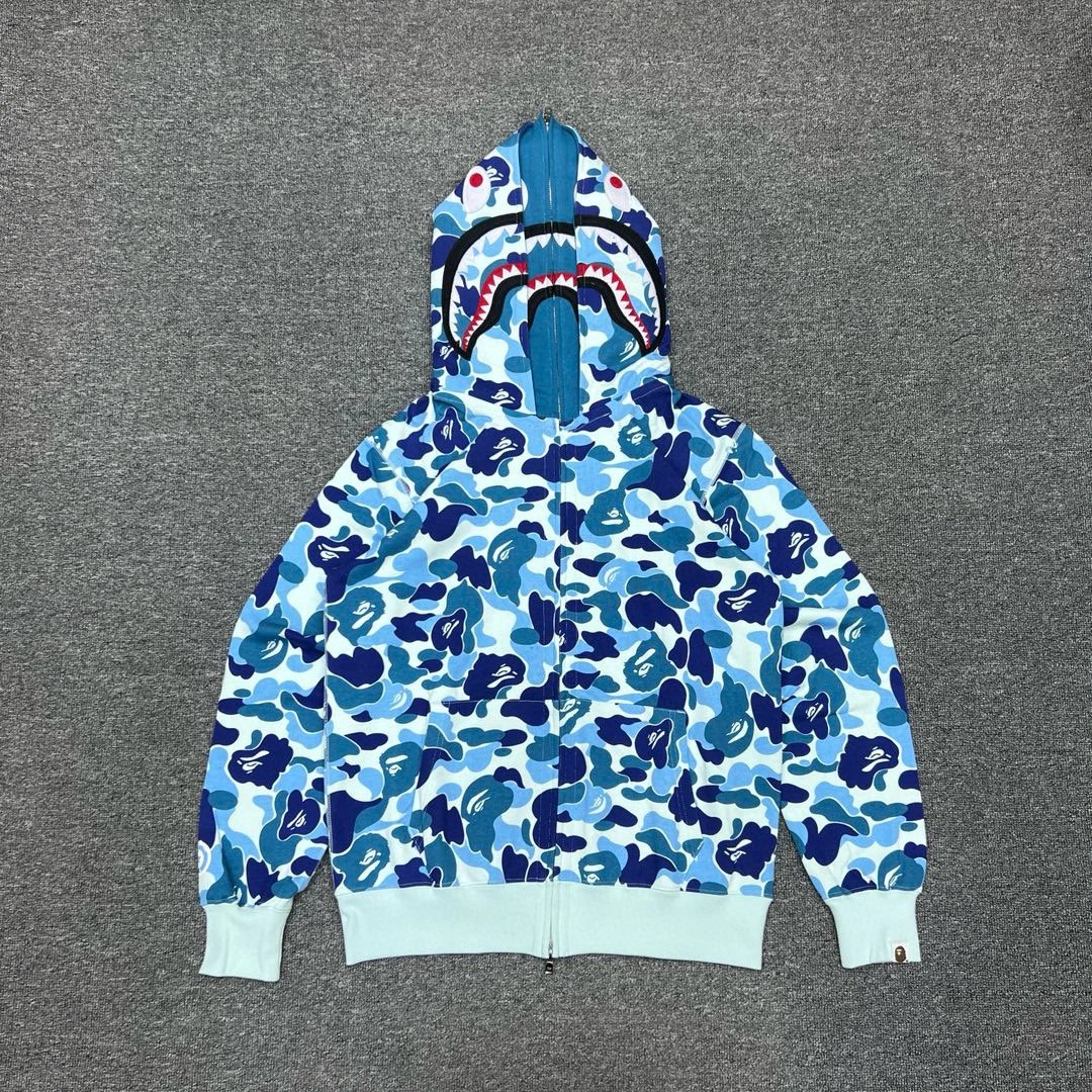 Bape Hoodie Top Version Double Hood Cardigan Coat Counter Same Style Heavy New Casual Hooded Sweater Versatile Loose Hoodie Trendy Pure Cotton