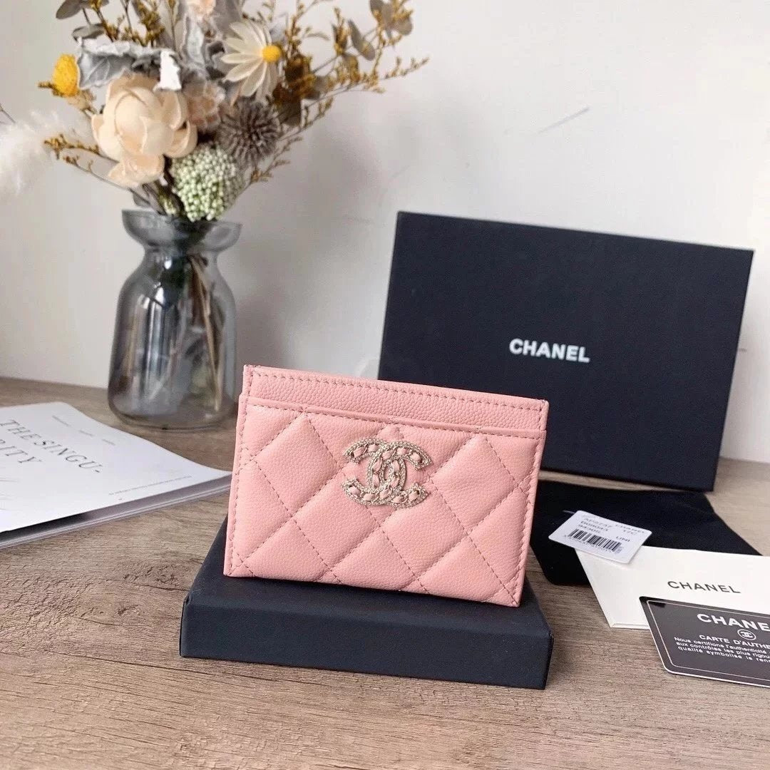 Chanel Wallet Top version 【Original Leather】Small2022s New Wallet with Diamond Cowhide Caviar Card Holder Card Clamp Card Holder Small Card Holder Coin Purse Women's Short Wallet Wallet Double c Diamond logo