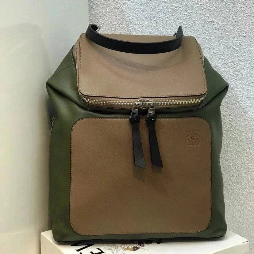 LOEWE Backpack Top version 【Premium Version Original Leather】Backpack Huang Zitao Same Style Goyabackpack Series LOEWE New Schoolbag Backpack Men's and Women's Casual Travel Backpack Color Matching Calfskin Material Goya Backpack
