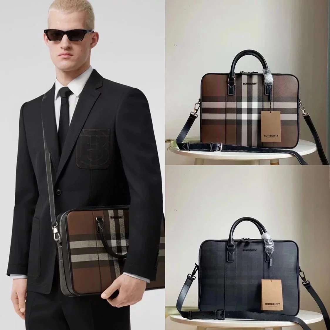 Burberry backpack Top version 【Original Leather】2022New Men's Computer Bag Made of Plaid and Italian Tanned Leather Business Briefcase Men's Handbag Business Trip Meeting Briefcase burerey Men's Bag