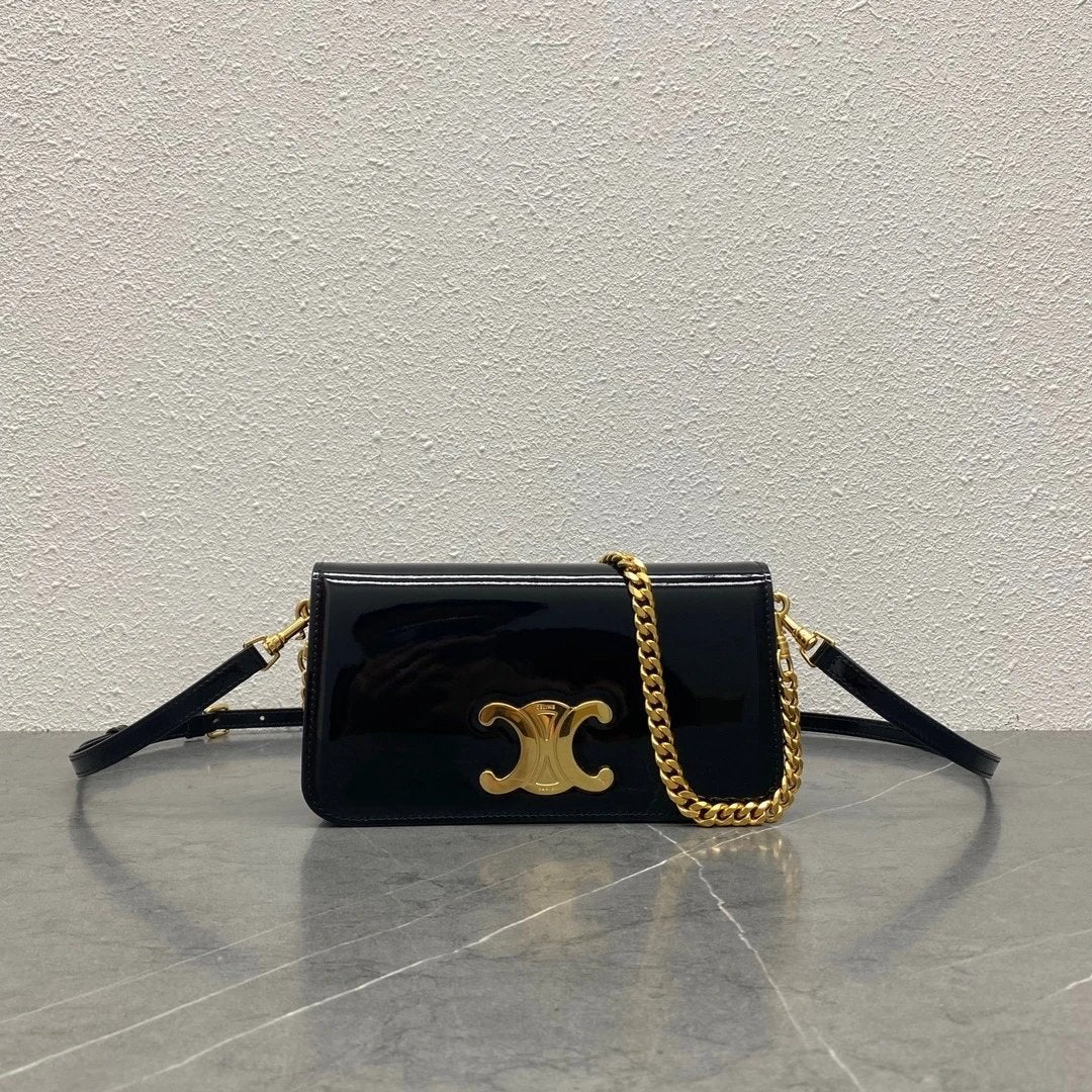 Celine women's bag Top version 【Super Original Genuine Goods Leather】24Spring New Product Launch.TRIOMPHECANVAS Logo Printing Flap Bag Arc De Triomphe WOC Envelope Package Underarm Bag Chain Bag Underarm Bag Crossbody Bag100972