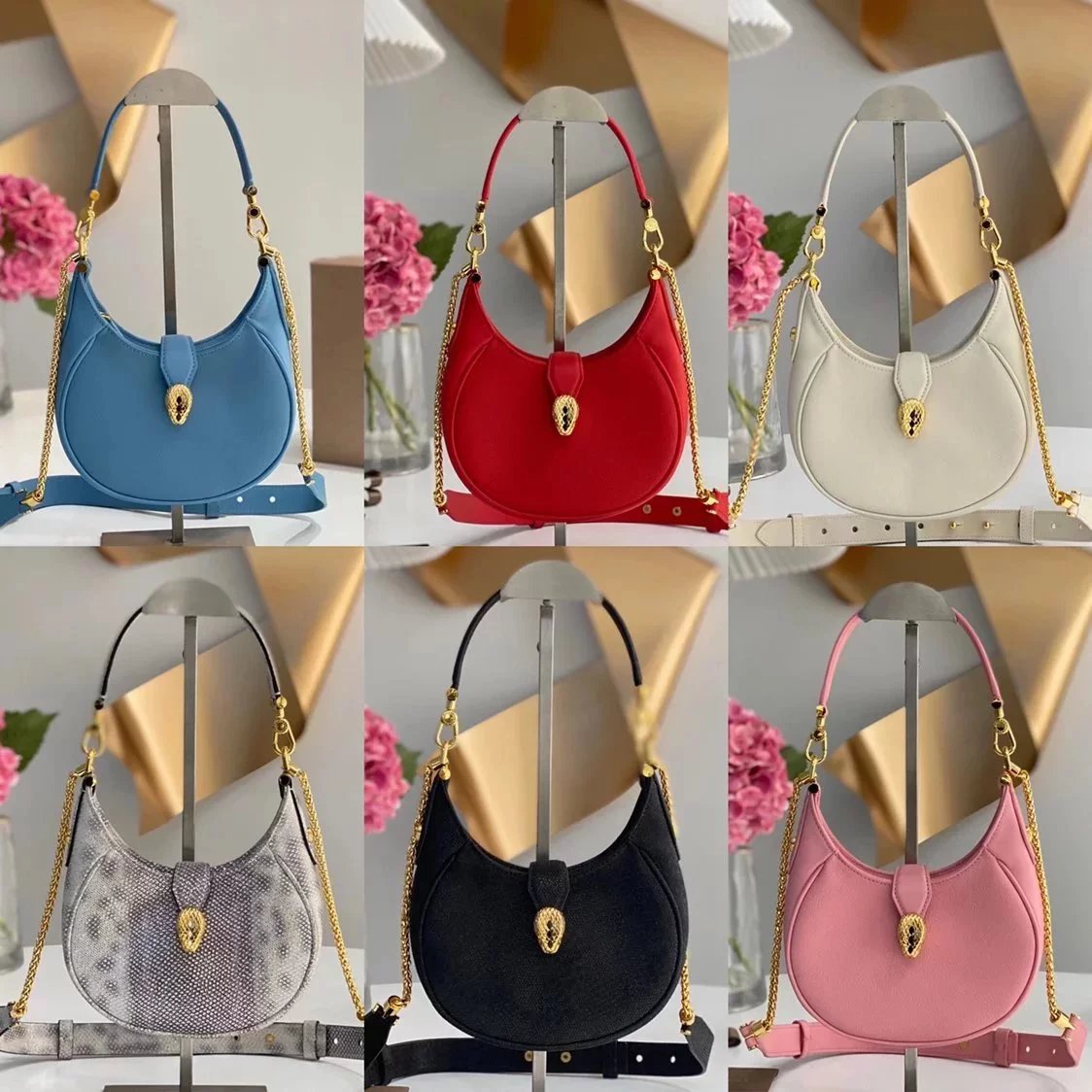 BVLGARI Bag Top version 【Original Leather】2022Spring and Summer New Women's Bag BVLGARI”Crossbody Bag Underarm Bag Blue Brand New SERPENTIELLIPSE Series hobo Bag Small Size Crossbody Bag Shoulder Bag Handbag Underarm Bag Cattle Leather Bag
