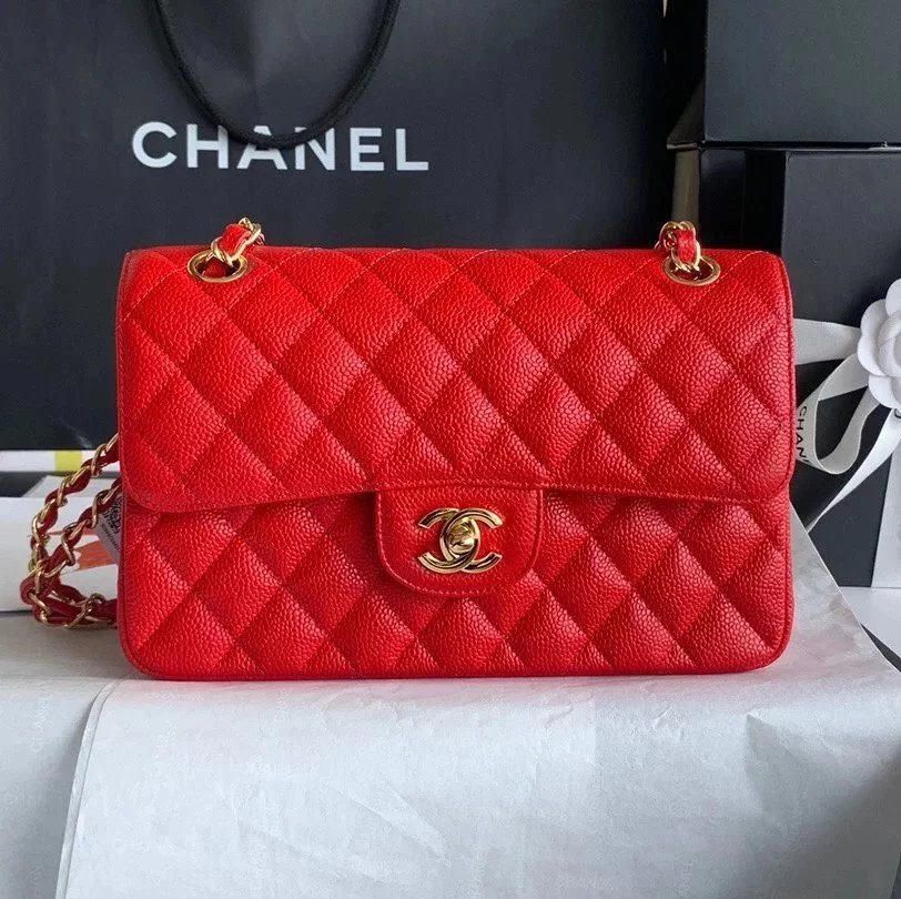 Chanel Women's Bag Top version 【Genuine Goods Leather】CF Original Caviar Ball Grain Cowhide Particles Full Classic CF Small Size23cm Black Gold Black Silver CF Flap Bag Pairs Clog Original Sheepskin Mouth Cover Chain Bag1117CF23cm