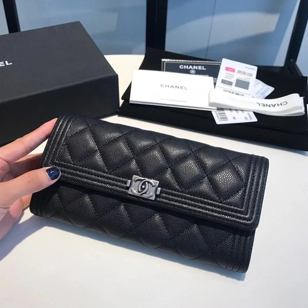 Chanel Wallet Top version 【Premium Edition】leboy Series Small Particle Ball Pattern Cowhide Caviar Cowhide Imported Sheepskin Long Wallet Two Fold Wallet Women's Wallet Handbag Card Holder Card Holder