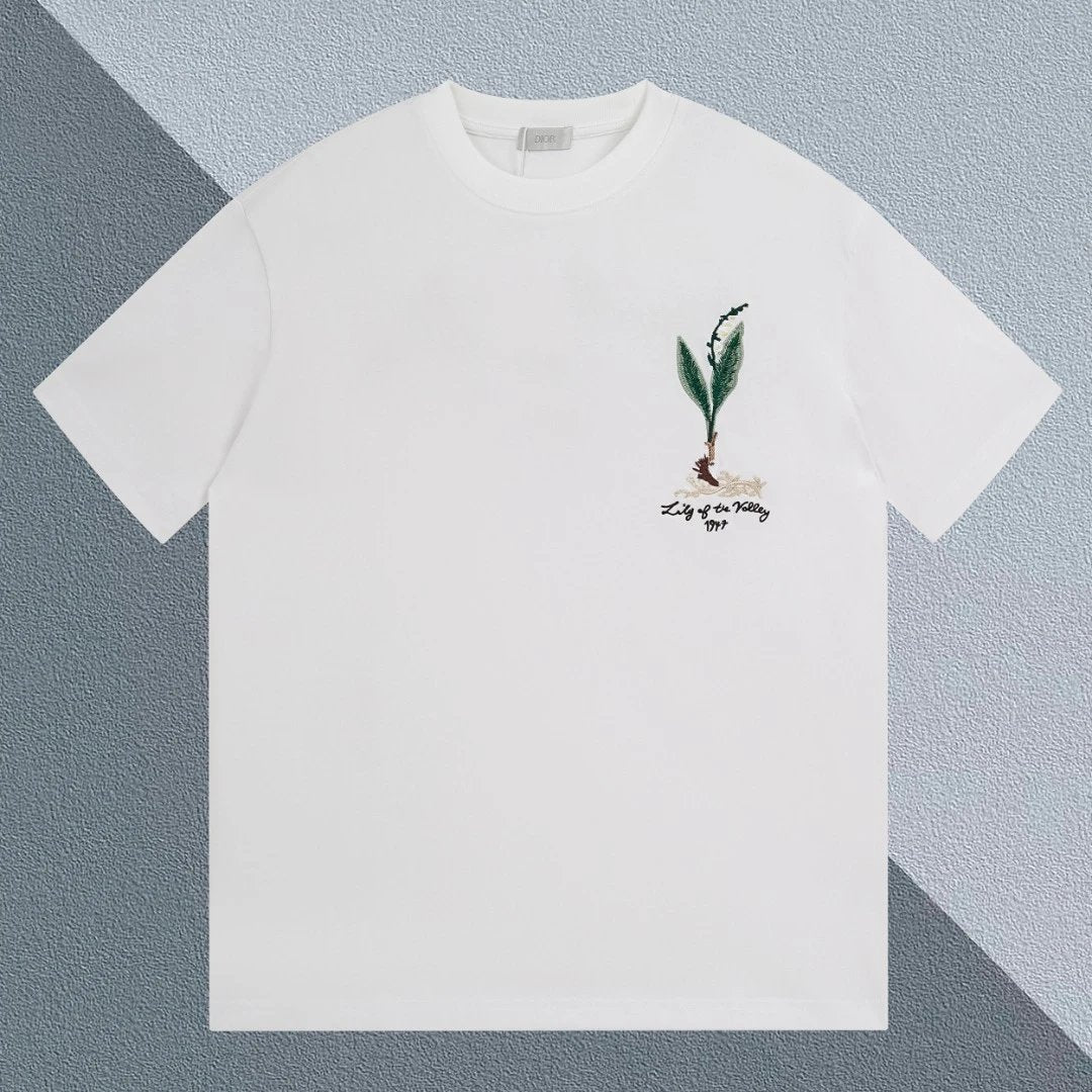 Dior T-shirt Front and Back Letter Bud Embroidery logo round Neck Short Sleeve25ss New Pure Cotton Unisex Style T T-shirt OS Loose Fit Base Shirt Top Half Sleeve T-Shirt