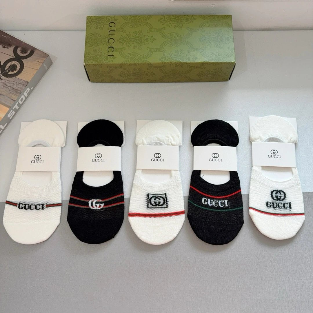 Gucci Sock 【a Box5Double】Classic Letters logo Breathable and stylish pure cotton25ss New Cotton Socks Spring Summer Autumn Thin Business Sports Casual Versatile Deodorant Sweat-Absorbing