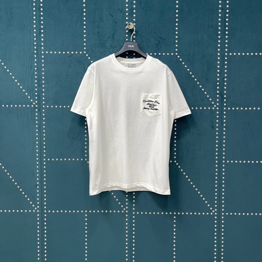 Dior T-shirt Back Letter Towel Embroidery logo round Neck Short Sleeve25ss New pure cotton T Unisex T-Shirt OS Drop Shoulder Loose Fit Base Shirt Top T-Shirt Short Sleeve