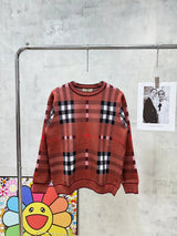 Burberry Sweater Patchwork Classic Plaid Round Neck Knit Sweater700Kegao Heavyweight Pullover Sweater Casual Loose Versatile Cashmere Sweater os Unisex Style24ss Autumn and Winter New Products