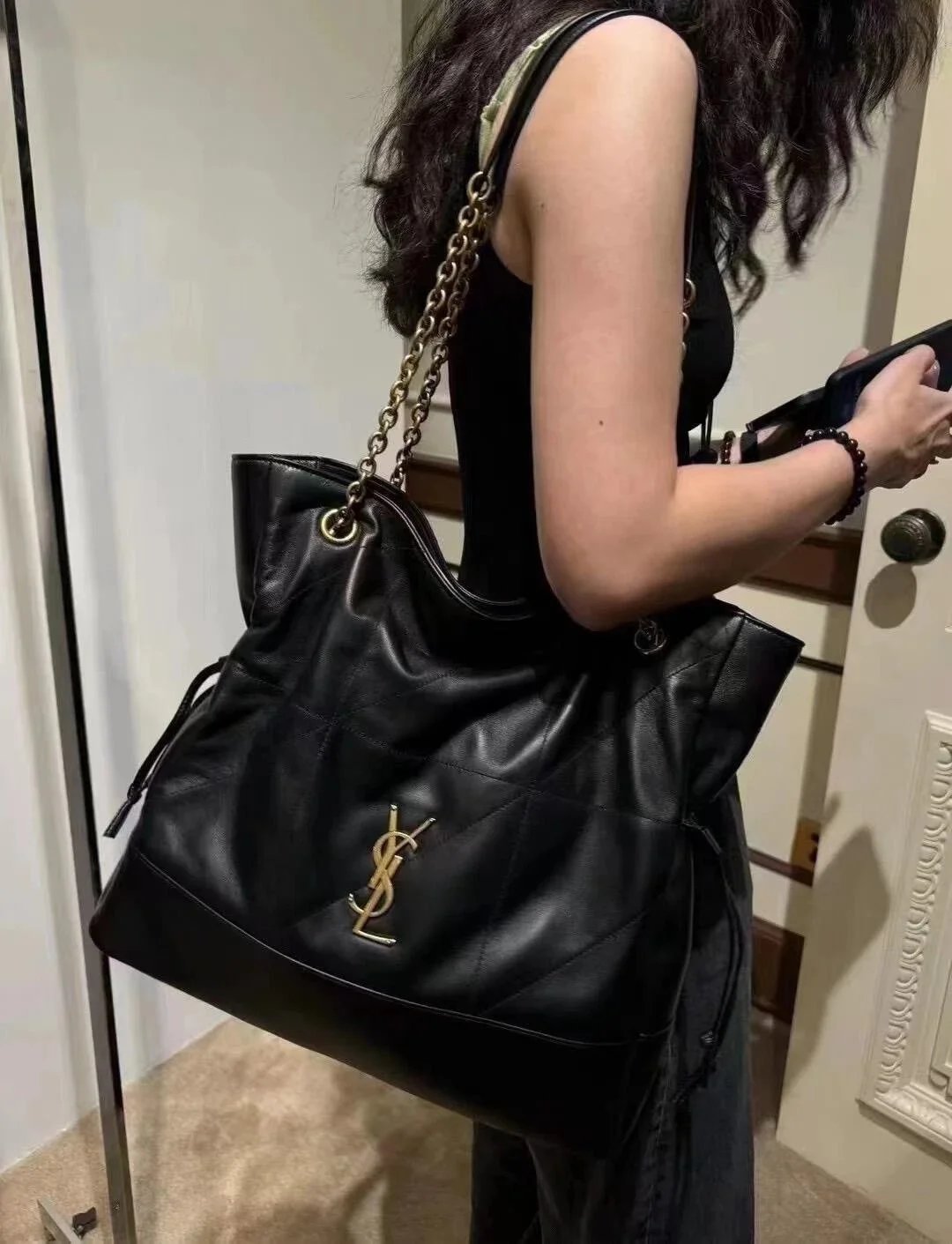 YSL Women's Bag Top version 【Super Original Leather Highest Version】New Upgrade Version New Jamie4.3LargePochon Drawstring Lucky Bag Bucket Bag Garbage Bag Garbage Pack Jamie Lucky Bag Tote Bag Sheepskin Underarm Bag Commuter Bag Women's Bag809824