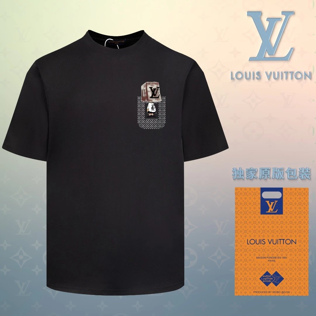 Louis Vuitton LV T-shirt Pocket Characters on the Chest LOGO Printed round Neck Short Sleeve25ss New Pure Cotton Unisex Style T T-shirt OS Loose Fit Base Shirt Short Sleeve Top T-Shirt