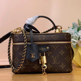 Louis Vuitton LV Women's Bag Top version 【High Quality Original Leather】24New vanitypouch Cosmetic Bag Full-Body Presbyopic Full-Printed Zipper Opening and Closing Small Waste Bag Strap Lock Head Portable Cosmetic Bag Chain Portable Box Bag Bucket Bag Sho