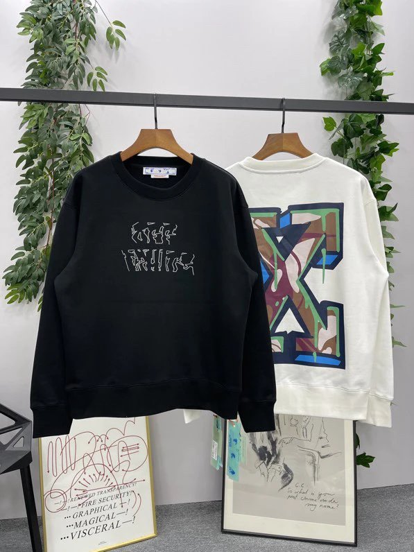 OFF -White Hoodie Top Version Counter Same Style Crew Neck Pullover Sweatshirt Top Men and Women Same Style Autumn and Winter Leisure