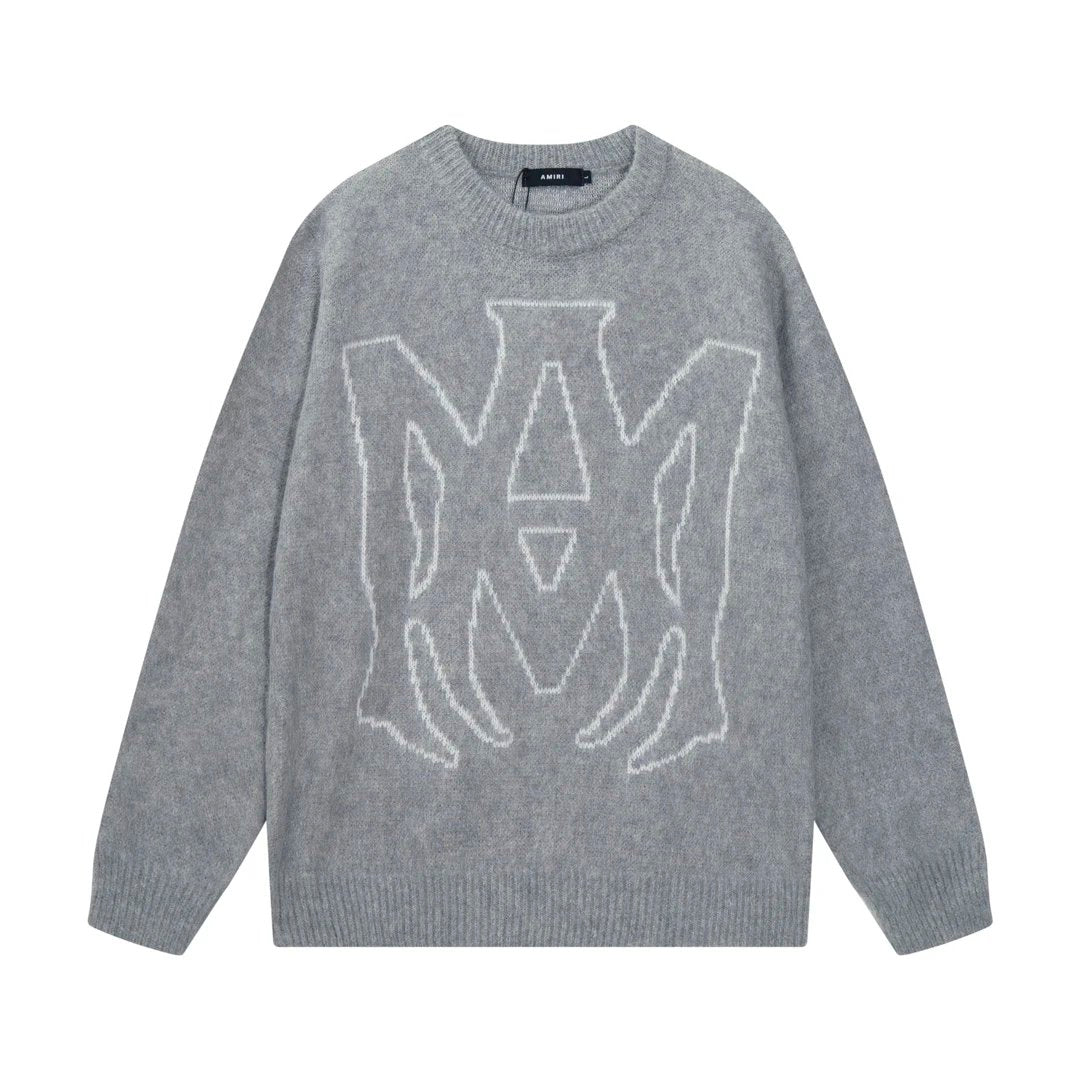 Amiri Sweater Large logo Mohair Sweater Loose All-Matching Pullover round Neck Sweater os Unisex Sweater Inner Layer24ss Autumn and Winter New Products