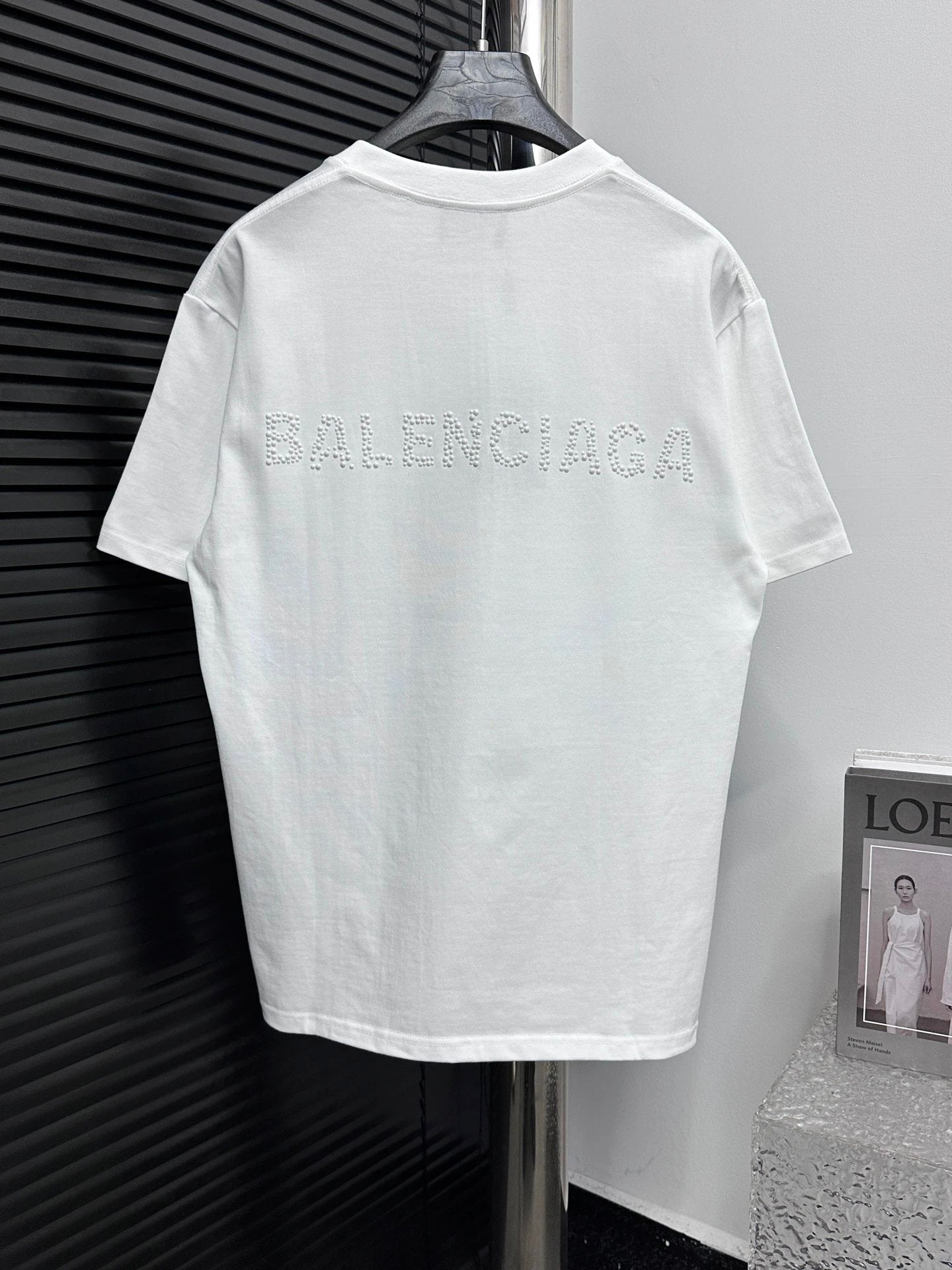 Balenciaga T-shirt Front and back pearl letters logo round Neck Short Sleeve25ss New Pure Cotton Unisex Style T T-shirt OS Loose Fit Base Shirt Top Half Sleeve T-Shirt