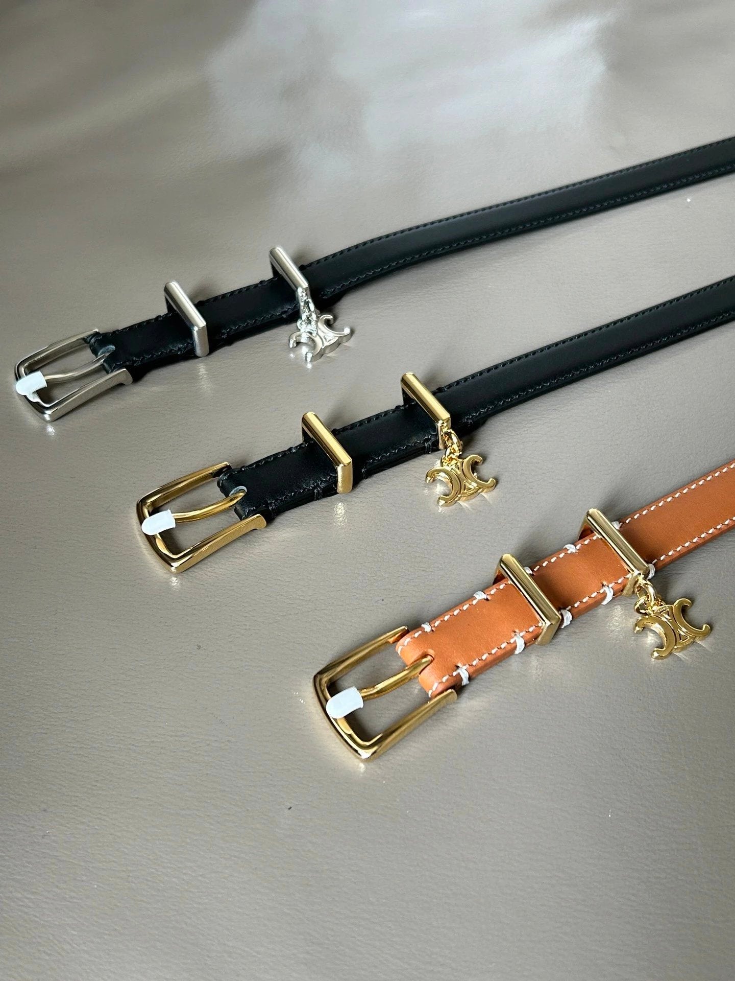 Celine Belt Top version Goods Belt Belt Female Arc De Triomphe Belt Arc De Triomphe Belt Black Retro Hair Style Belt Bright Gold Head Belt Belt Double-Sided Belt Female1.8Belt Women's Belt Belt Women's Belt Belt Women's Belt Belt