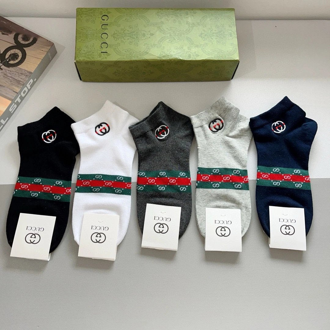 Gucci Sock 【a Box5Double】Letter Embroidery logo Breathable Fashion25ss New Short Cotton Socks Spring Summer Autumn Thin Business Sports Casual Versatile Deodorant Sweat-Absorbing