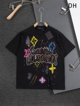 Louis Vuitton LV T-shirt Colorful Graffiti Print on the Chest logo round Neck Short Sleeve25ss New Pure Cotton Unisex Style T T-shirt OS Loose Fit Base Shirt Half Sleeve T-Shirt Top Half Sleeve