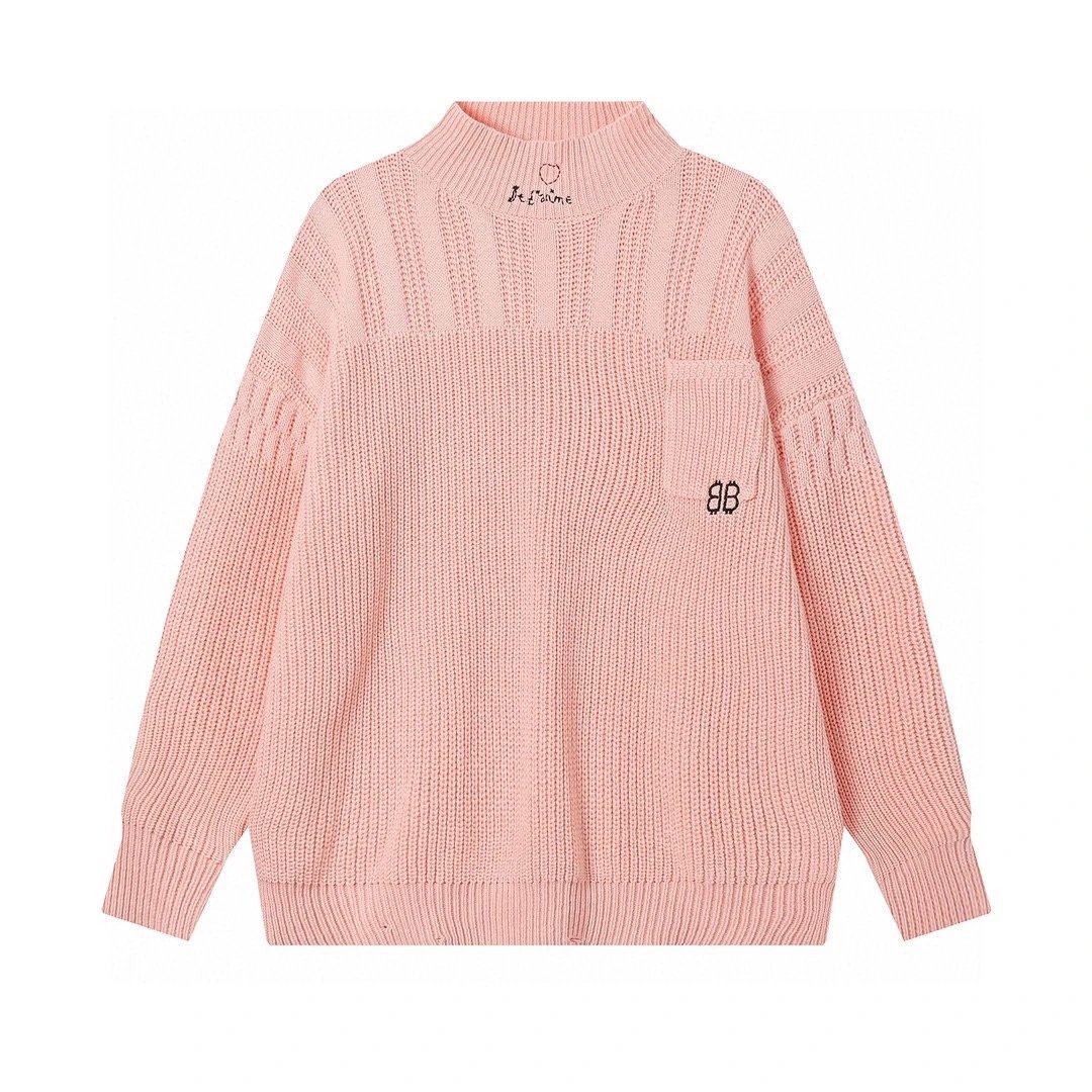 Balenciaga Sweater Embroidered Double BLogo Ripped Craft Sweater Knitwear Long Sleeve Thickened Lazy Style Unisex Loose Top Coat Versatile Casual Wear