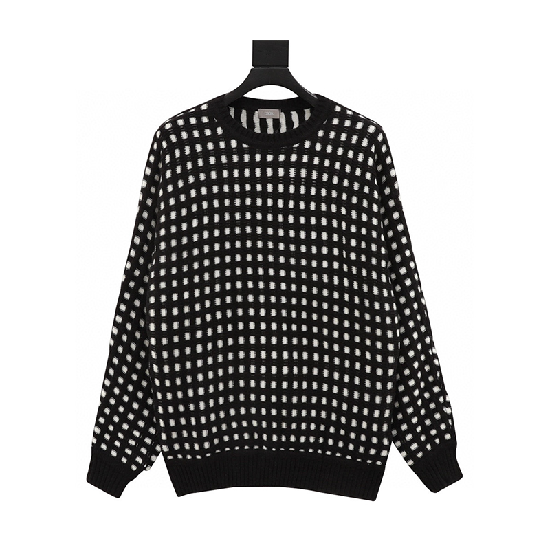 Dior Sweater Zhou jie Same Plaid round Neck Sweater for Men and Women