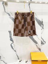 Louis Vuitton LV Shorts Full Print Checkerboard Pattern Brand Hotfix Rhinestone Beaded Letters logo Five-point Shorts25ss New Drawstring Casual Summer Pants American Style5Two-in-One Casual Sweatpants for Men and Women, Pure Cotton Joggers