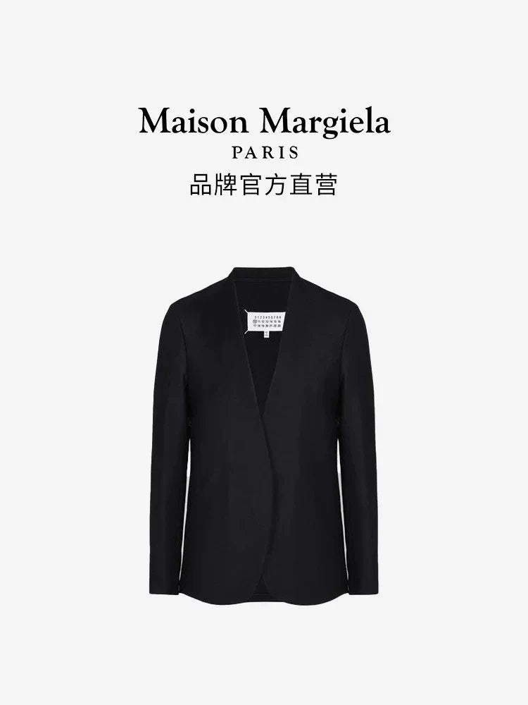 Maison Margiela Jackets Top Version Brushed Black Collarless Suit Classic Suit