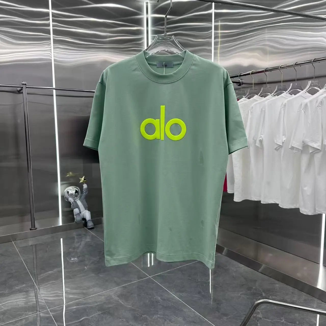 Alo Yoga T-shirt Chest Letter Print logo round Neck Short Sleeve25ss New Pure Cotton Unisex Style T Casual T-Shirt Base Layer Shirt OS Loose Fit Half Sleeve Top Plus Size