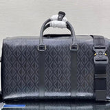 Dior Travel Bag Top version 【High Version】2022Diamond Series New Lingot50Luggage Bag keepall50cm Handbag Travel Bag Travel Bag Large Capacity Bag Handbag Shoulder Bag Messenger Bag Gray Canvas CDDiamond Pattern