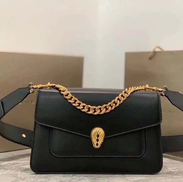 BVLGARI Bag Top version 【Original Quality】2021New Women's Bag Limited Edition Snake Head Buckle Red Enamel Snake Eye Women's Shoulder Bag/Crossbody Handbag Bag Decorated with a Snake's Head Naza Same Product Detachable Shoulder Strap